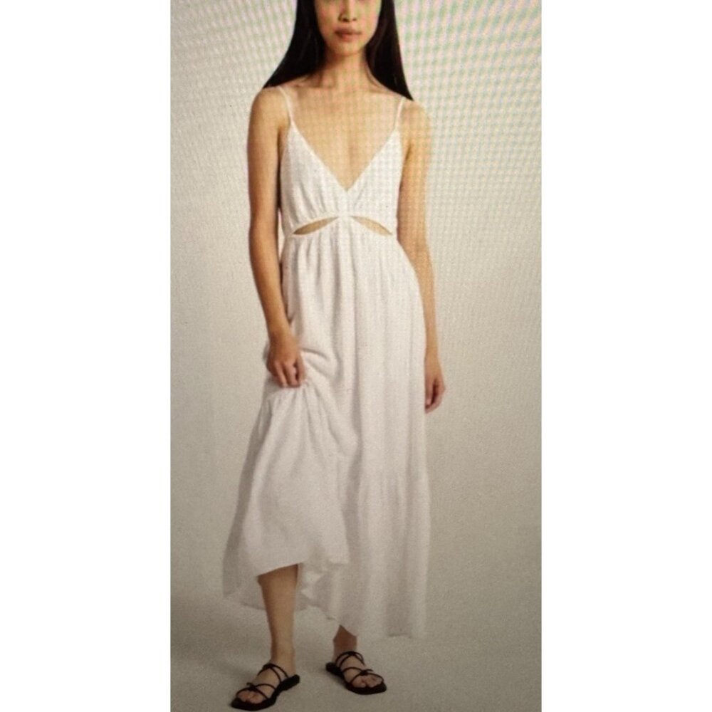 Abercrombie & Fitch XL Tiered Maxi Dress Cut Out White Pockets Lined Graduation